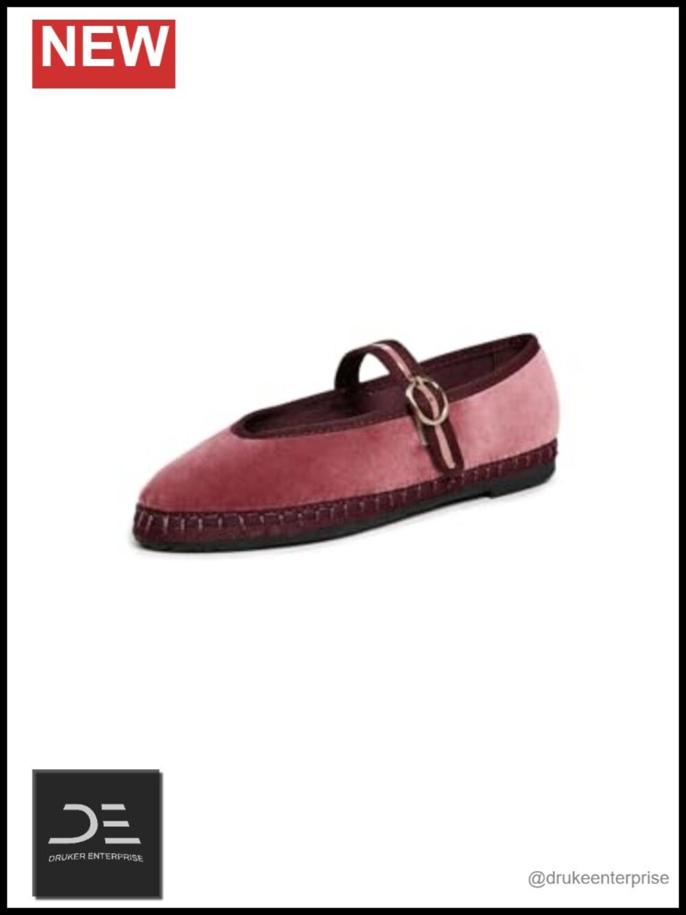 Women's Velvet Mary Jane Flats, Buckle Vamp Strap, Rubber Sole